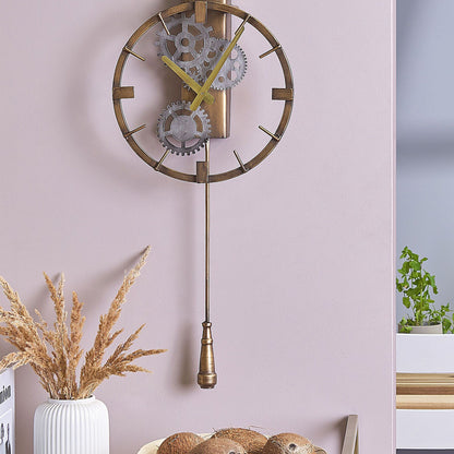 Living Gold Iron Frame Distressed Wall Pendulum Clock 30cm