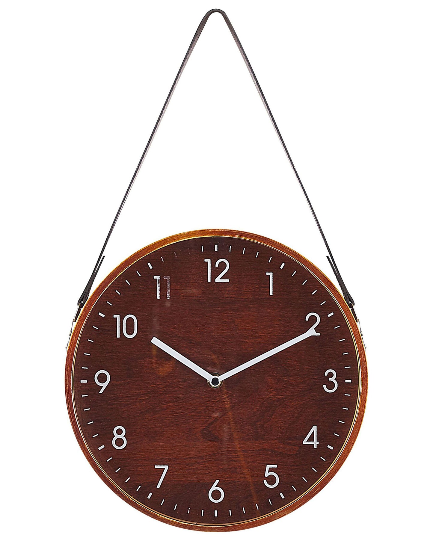 Heritage Home Wall Clock Brown MDF Faux Leather Vintage 26 cm