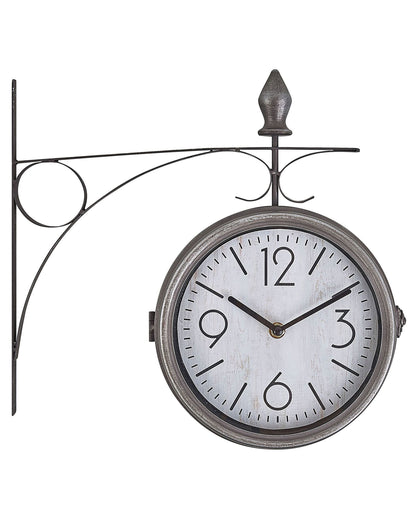 Two-Sided Wall Clock Silver White Iron Vintage