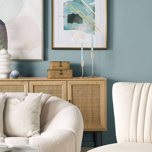 Framed Wall Print Blue and Gold Watercolor 30 x 40cm