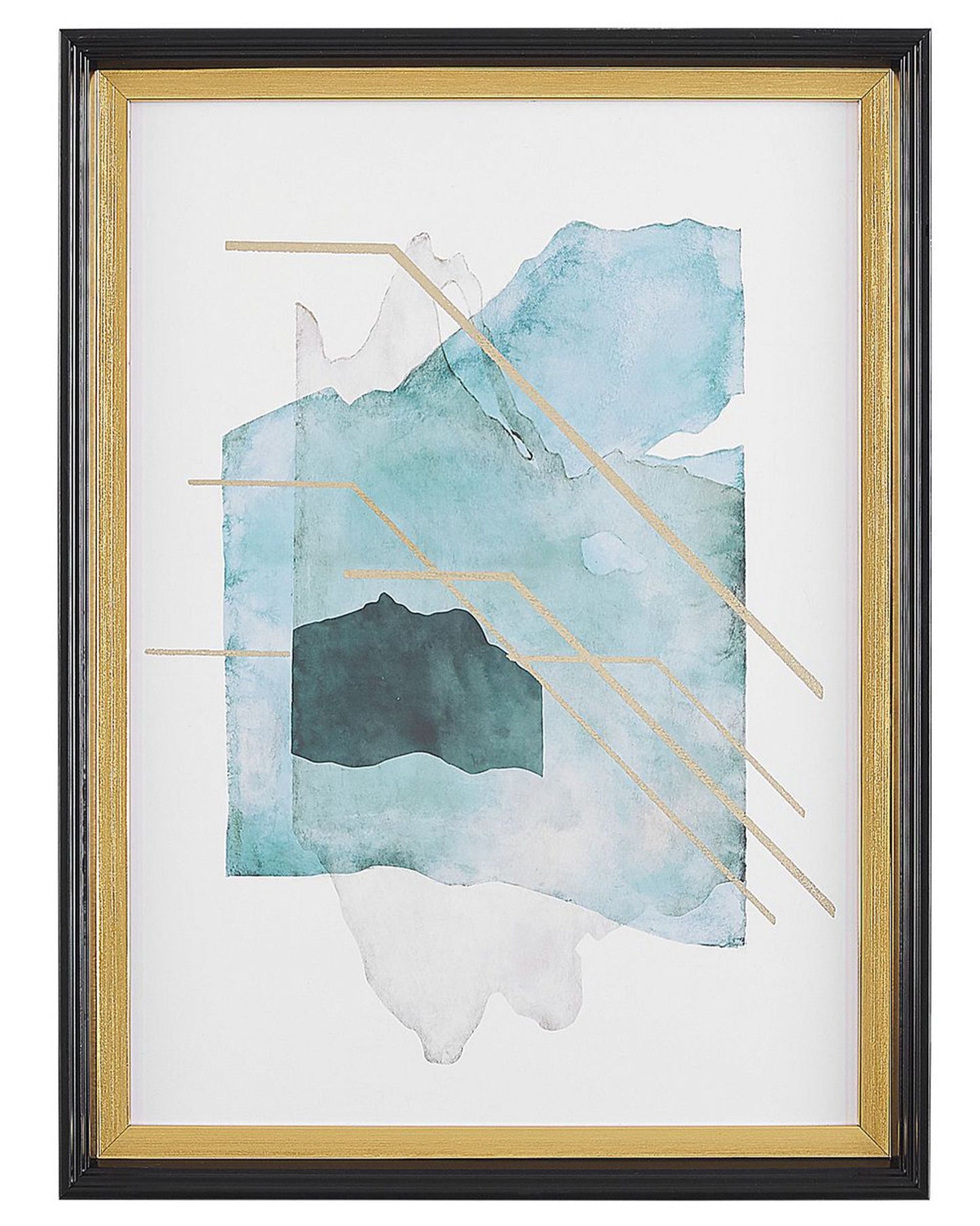 Framed Wall Print Blue and Gold Watercolor 30 x 40cm