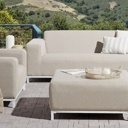Elara Home Ottoman Beige Outdoor Indoor Water Resistant Polyester With White Aluminium Legs