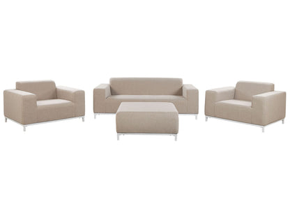 Garden Sofa Set Beige Fabric With Ottoman Aluminium Legs 5 Seater
