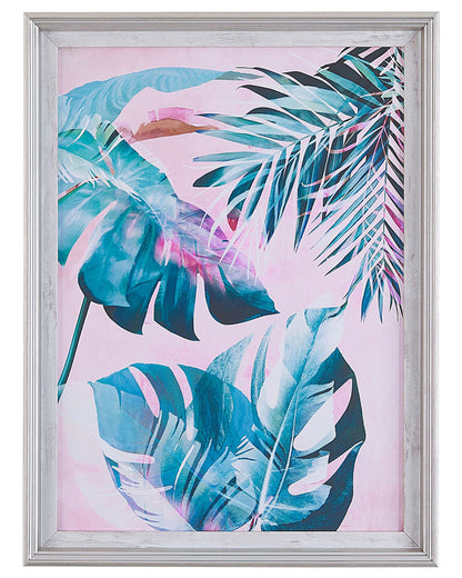 Framed Wall Art Blue Pink Monstera 30 x 40cm