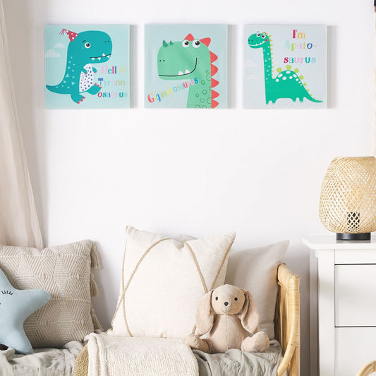 Dino Trio Canvas Prints 30 x 30cm Multicolour Nursery Decor