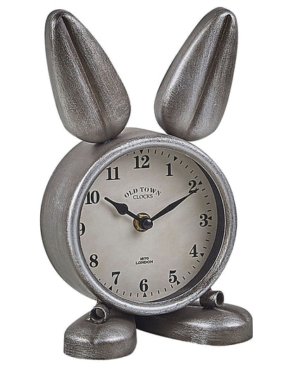Bunny Table Clock Silver Metal Modern