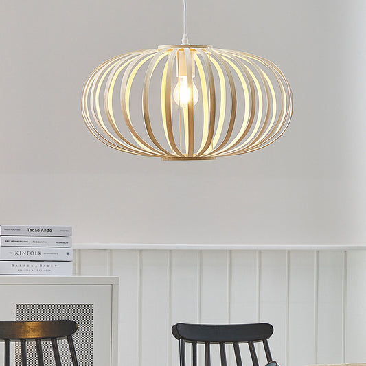 Bamboo Pendant Lamp Oval Shade Light Brown Ceiling Light