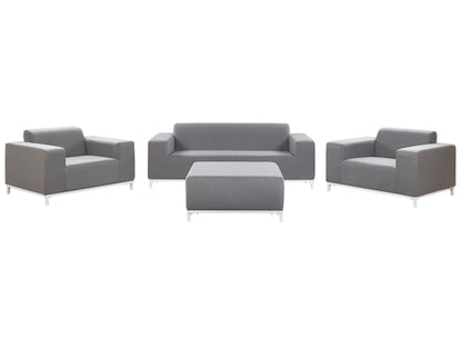 Garden Sofa Set Grey Fabric Upholstery With White Aluminium Legs And Ottoman 5 Seater