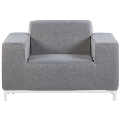 Garden Sofa Set Grey Fabric Upholstery With White Aluminium Legs And Ottoman 5 Seater