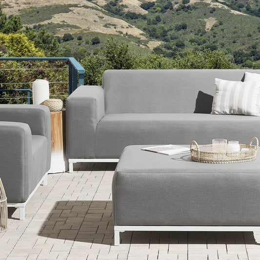 Home Grey Ottoman With White Aluminum Legs For Outdoor And Indoor Use, Water Resistant Polyester Upholstery