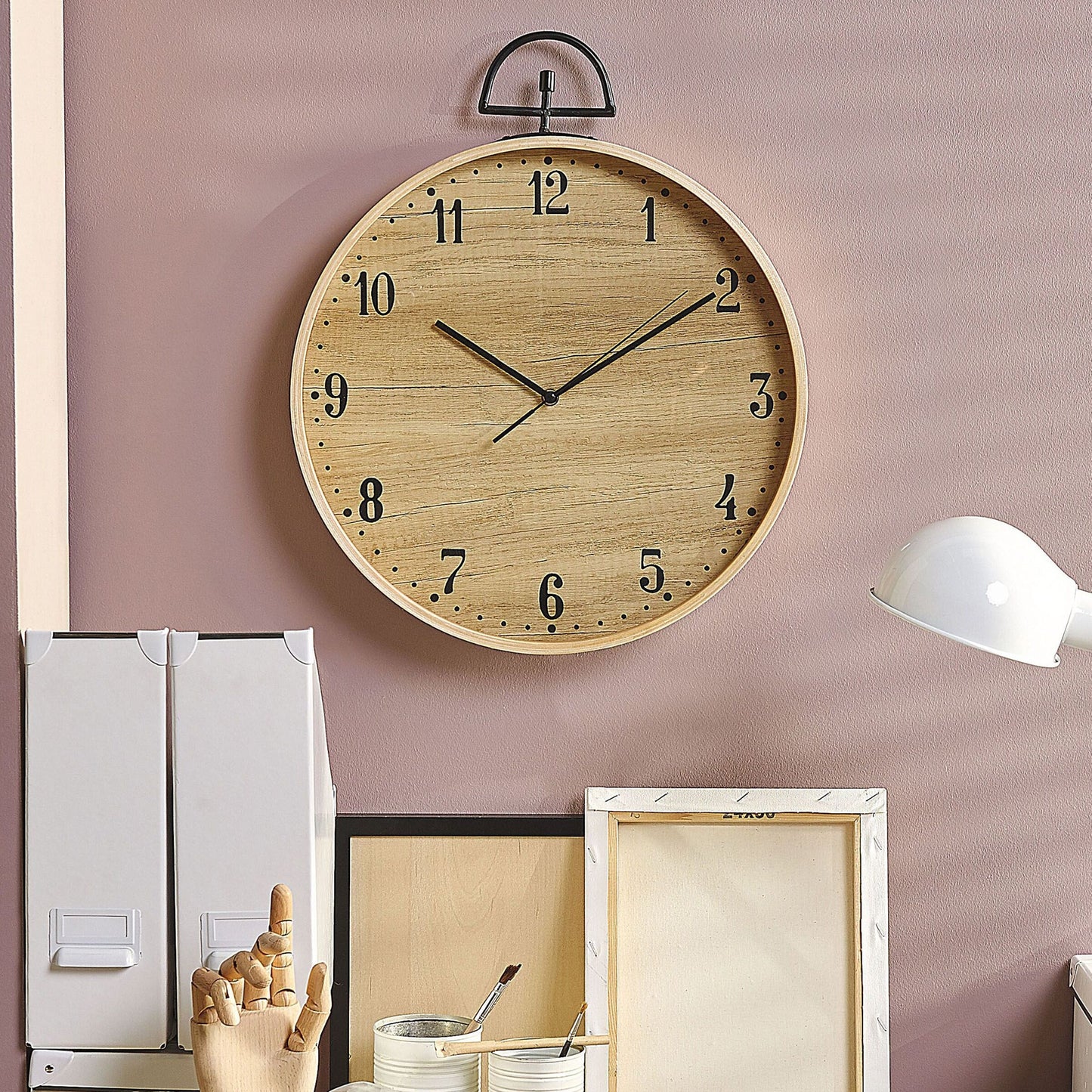 TimberLux Vintage Wood MDF Round Wall Clock 40cm Light Brown