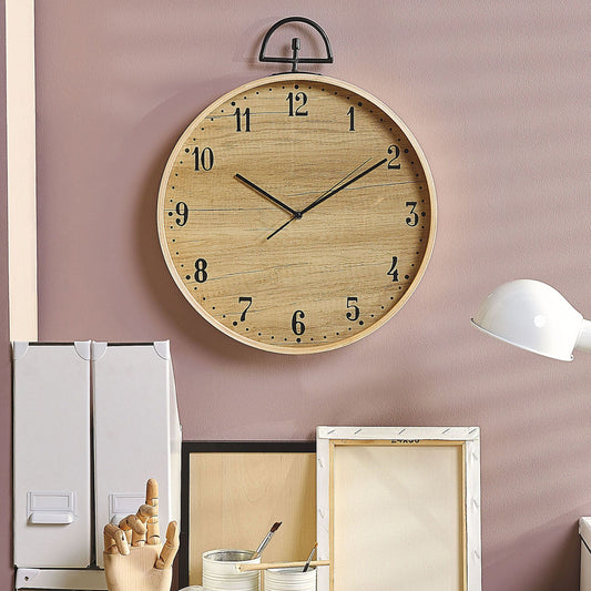 TimberLux Vintage Wood MDF Round Wall Clock 40cm Light Brown