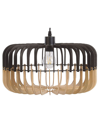 Hanging Pendant Lamp In Light Wood And Black Finish Boho Modern Design