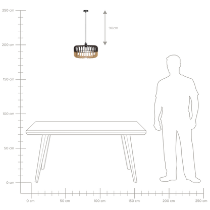 Hanging Pendant Lamp In Light Wood And Black Finish Boho Modern Design