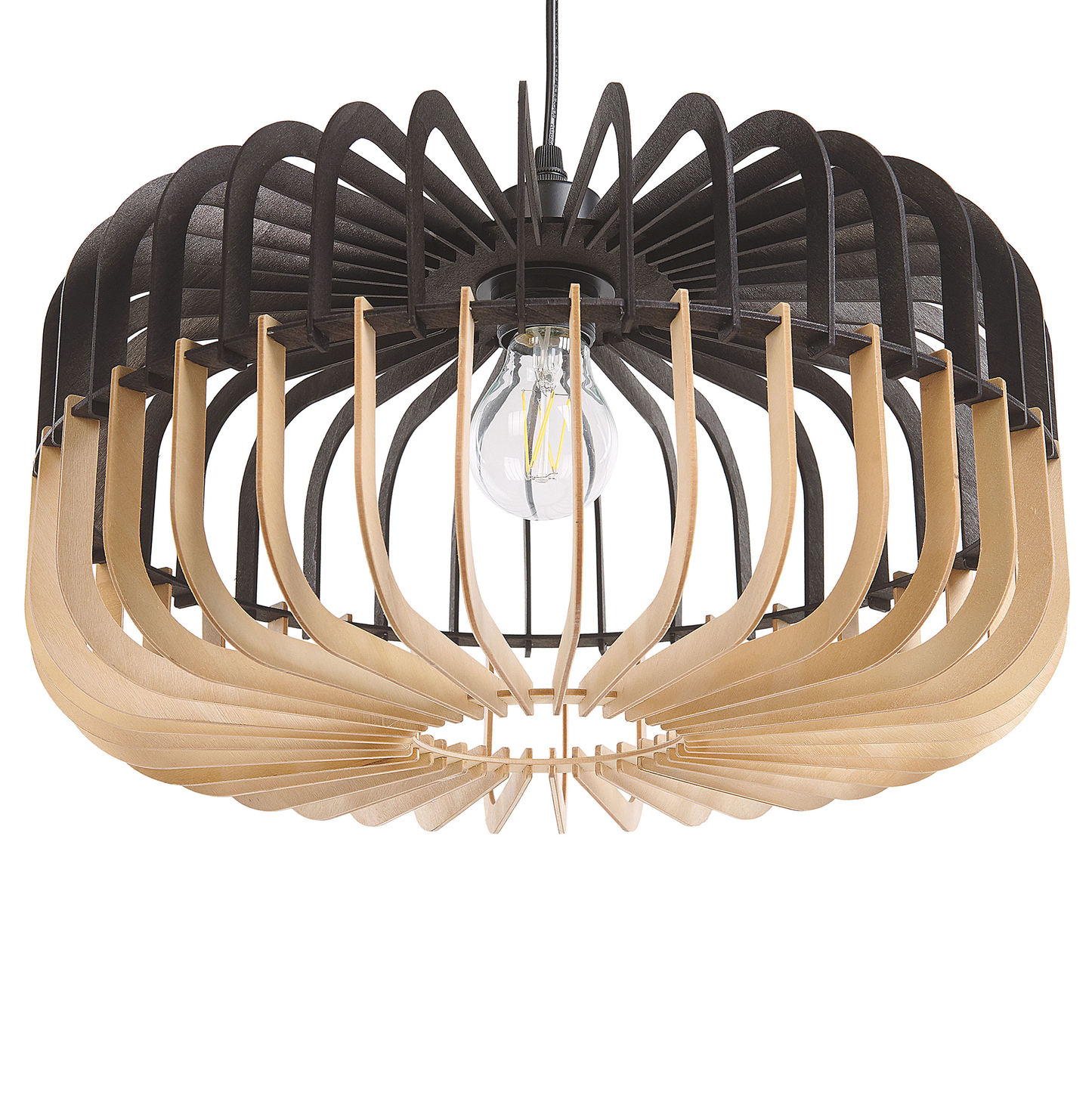 Hanging Pendant Lamp In Light Wood And Black Finish Boho Modern Design
