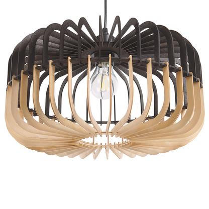 Hanging Pendant Lamp In Light Wood And Black Finish Boho Modern Design