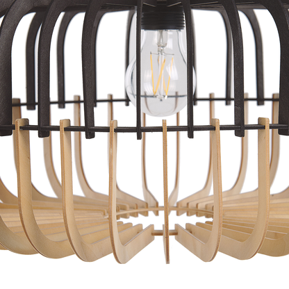 Hanging Pendant Lamp In Light Wood And Black Finish Boho Modern Design