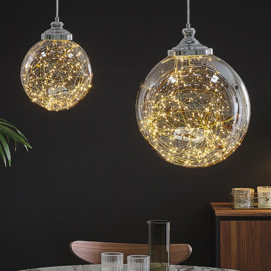 Pendant Lamp Globe Glass With Silver Elements Modern Design Home Lighting