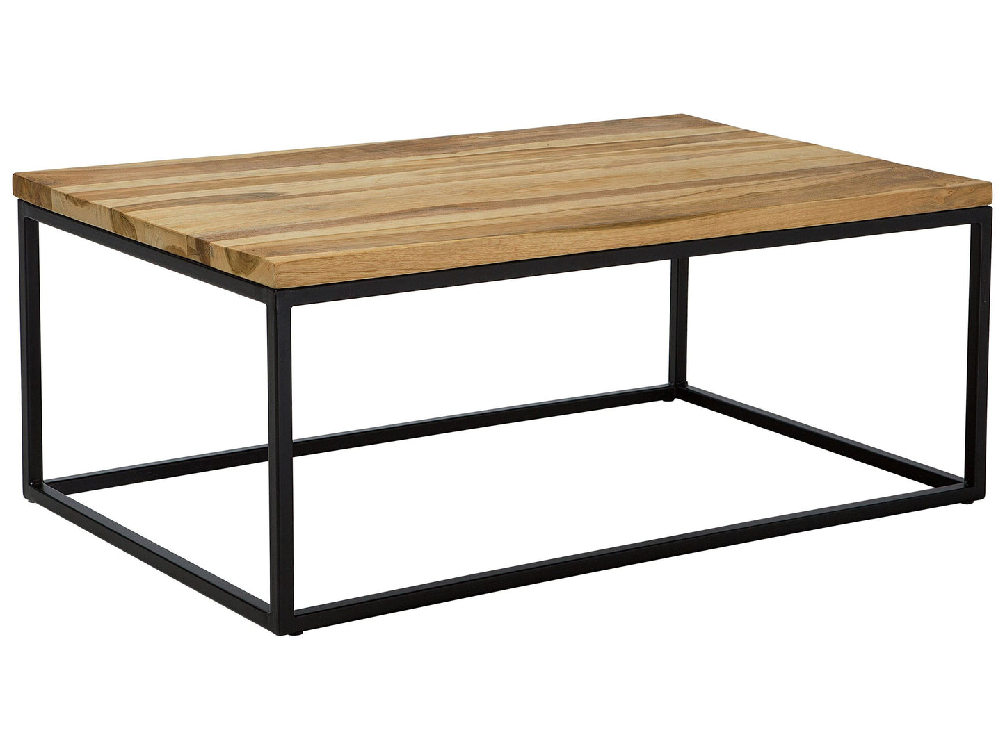 Coffee Table Black Iron Base Teak Top 100 x 60cm