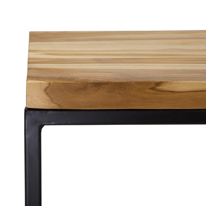 Coffee Table Black Iron Base Teak Top 100 x 60cm