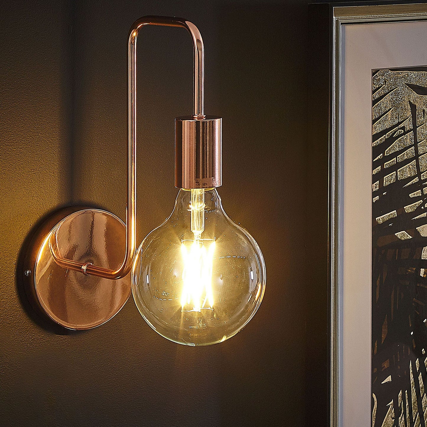 Industrial Wall Lamp Copper Metal Sconce With Gloss Finish And Exposed Bulb