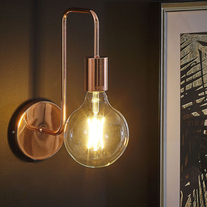 Industrial Wall Lamp Copper Metal Sconce With Gloss Finish And Exposed Bulb