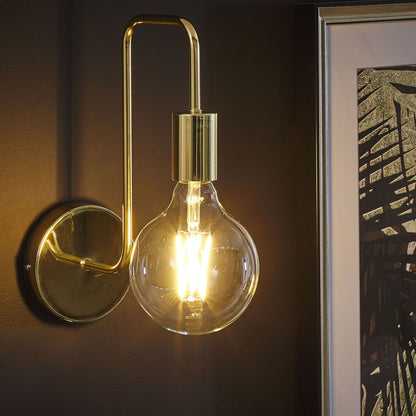 Wall Lamp Gold Metal Sconce With Gloss Finish Exposed Bulb