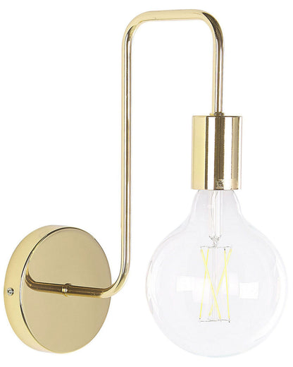Wall Lamp Gold Metal Sconce With Gloss Finish Exposed Bulb