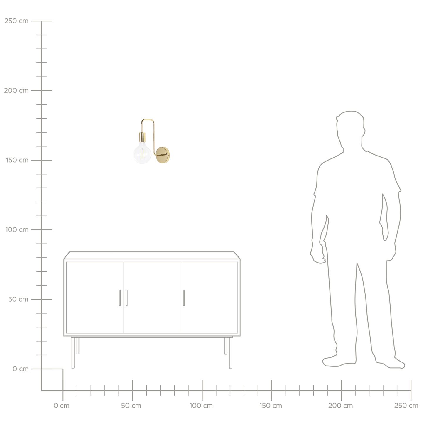 Wall Lamp Gold Metal Sconce With Gloss Finish Exposed Bulb