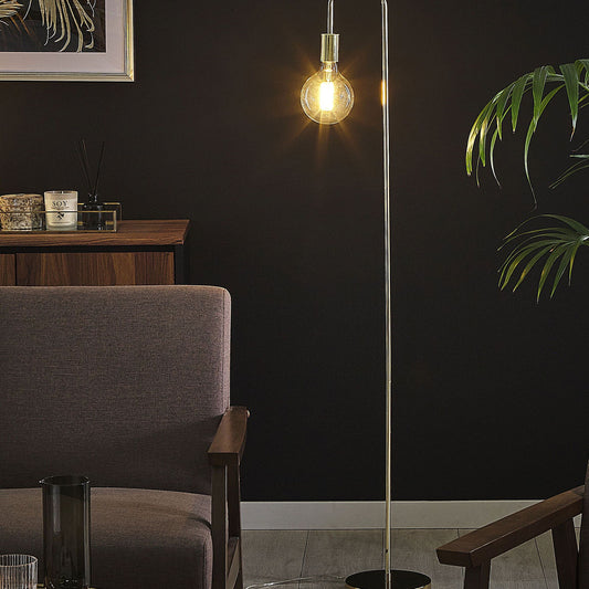 Floor Lamp Gold Metal Gloss Finish Exposed Bulb