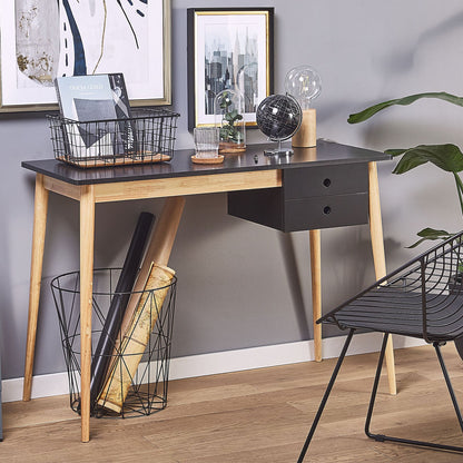 NovaHome Retro Two Tone Desk Black MDF With Drawer 106x48 Cm Ideal For Small Spaces