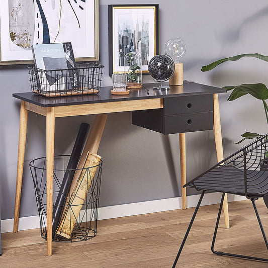 NovaHome Retro Two Tone Desk Black MDF With Drawer 106x48 Cm Ideal For Small Spaces