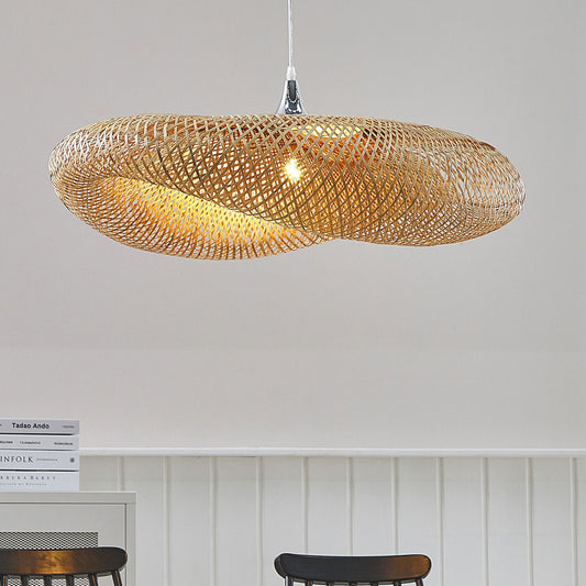 Natural Bamboo Pendant Lamp With Irregular Shade for Boho Living Room Ambient Lighting