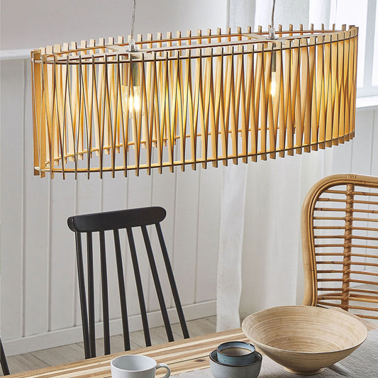 BrandLux Boho Light Brown MDF Pendant Lamp With Two Bulbs