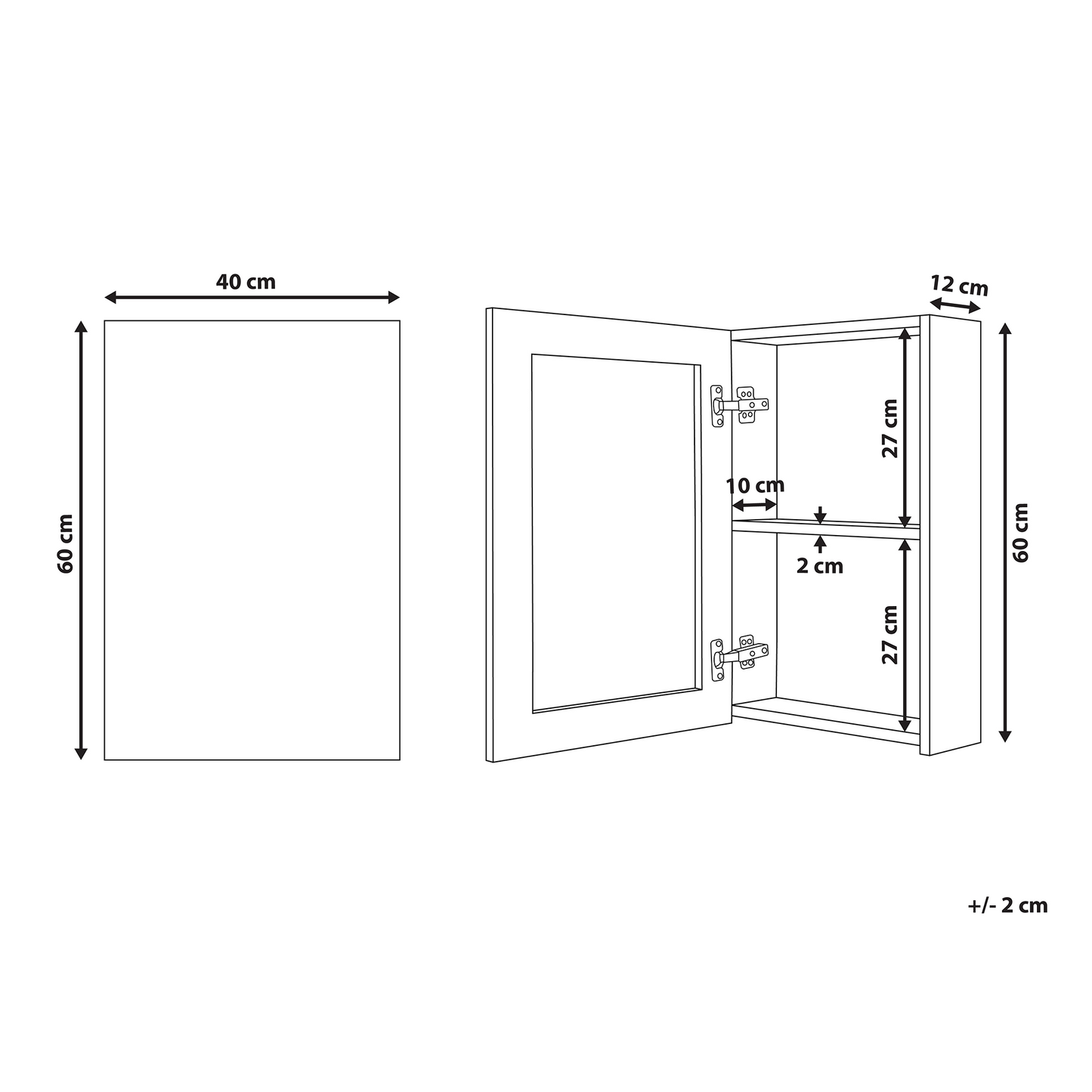 Bathroom Mirror Cabinet White 40 x 60cm Modern With Hidden Shelf For Toiletries And Front Mirror