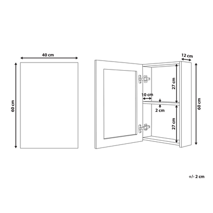 Bathroom Mirror Cabinet White 40 x 60cm Modern With Hidden Shelf For Toiletries And Front Mirror
