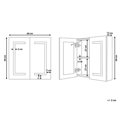 Bathroom Mirror Cabinet 60 x 60 Two Hidden Shelves White