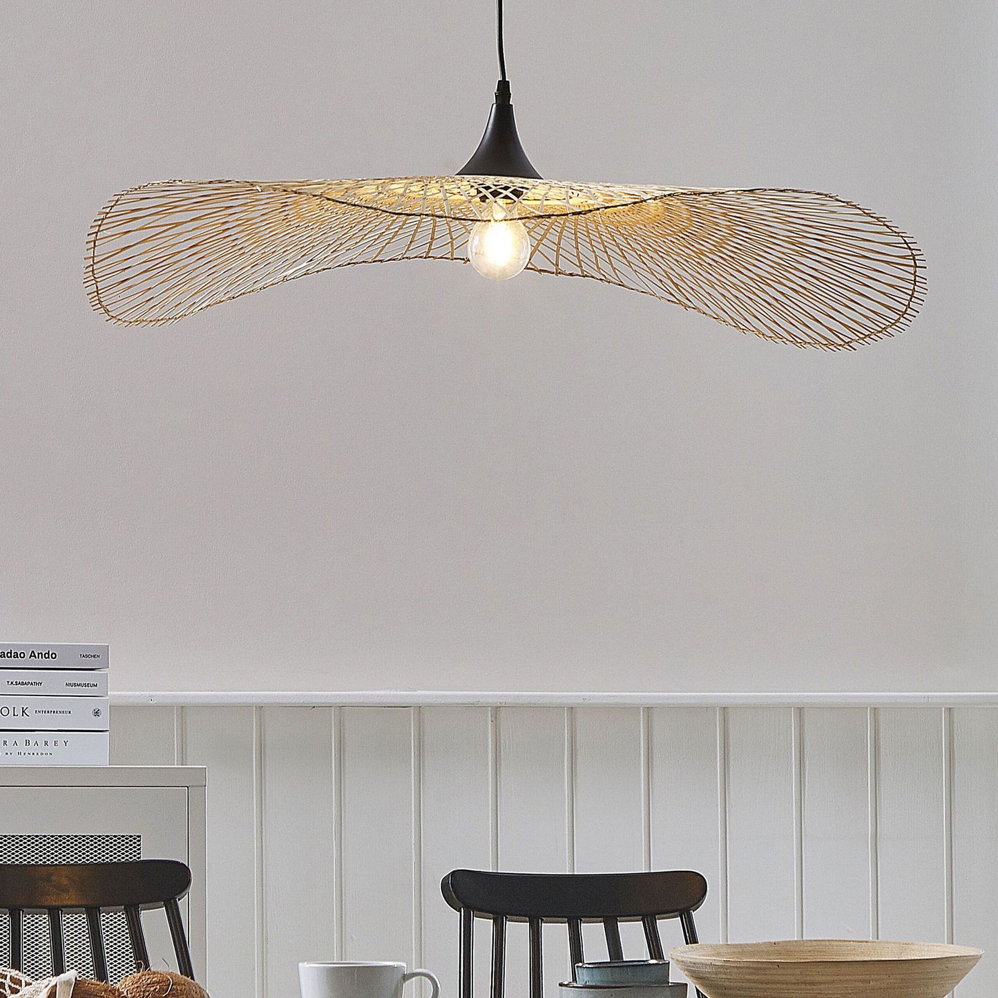 Bamboo Light Brown Pendant Lamp 80cm Oval Shade Modern Hanging Ceiling Light Ambient Glow