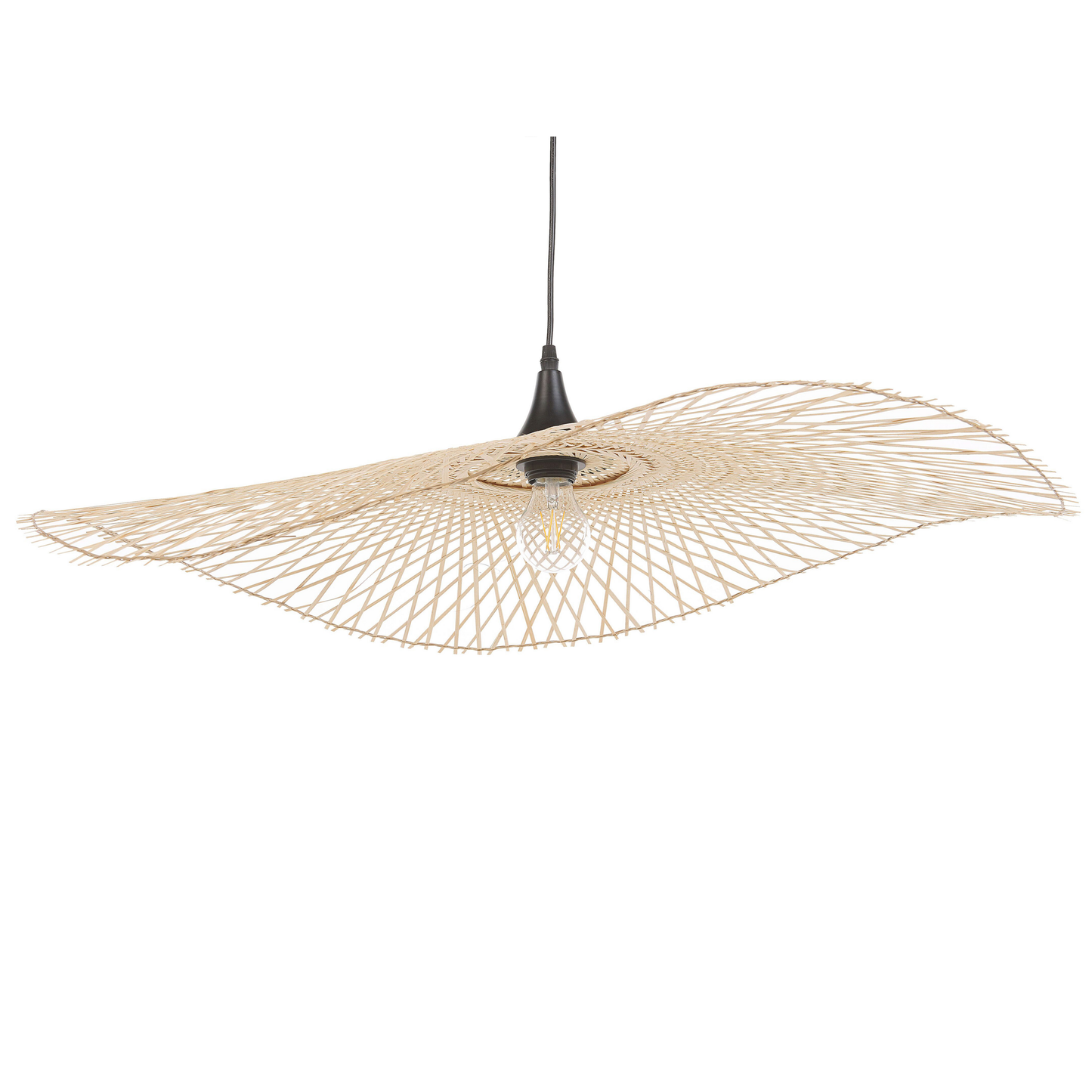 Bamboo Light Brown Pendant Lamp 80cm Oval Shade Modern Hanging Ceiling Light Ambient Glow