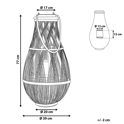 Nordic Home Lantern Black Bamboo Glass 75cm Indoor Outdoor