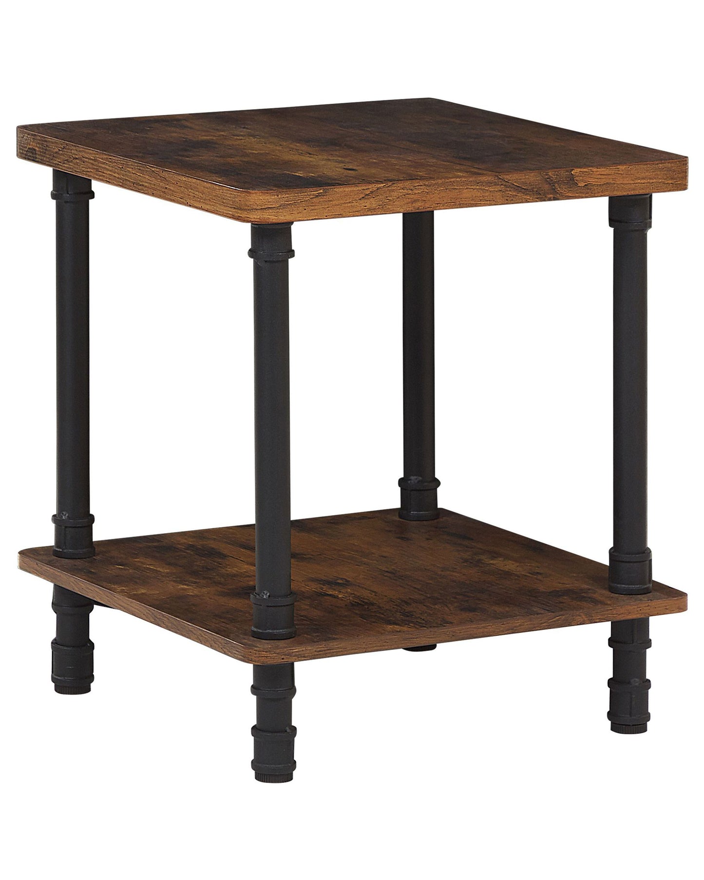 Side End Table Dark Brown Metal Black Frame 1 Shelf