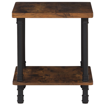 Side End Table Dark Brown Metal Black Frame 1 Shelf