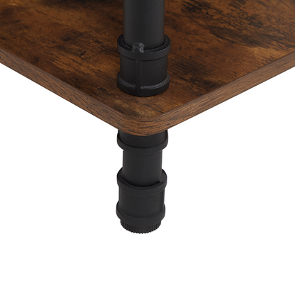 Side End Table Dark Brown Metal Black Frame 1 Shelf