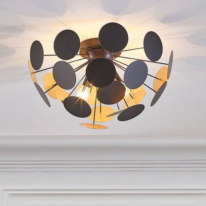 Ceiling Lamp Gold And Black Hemisphere 2 Light Industrial Deco