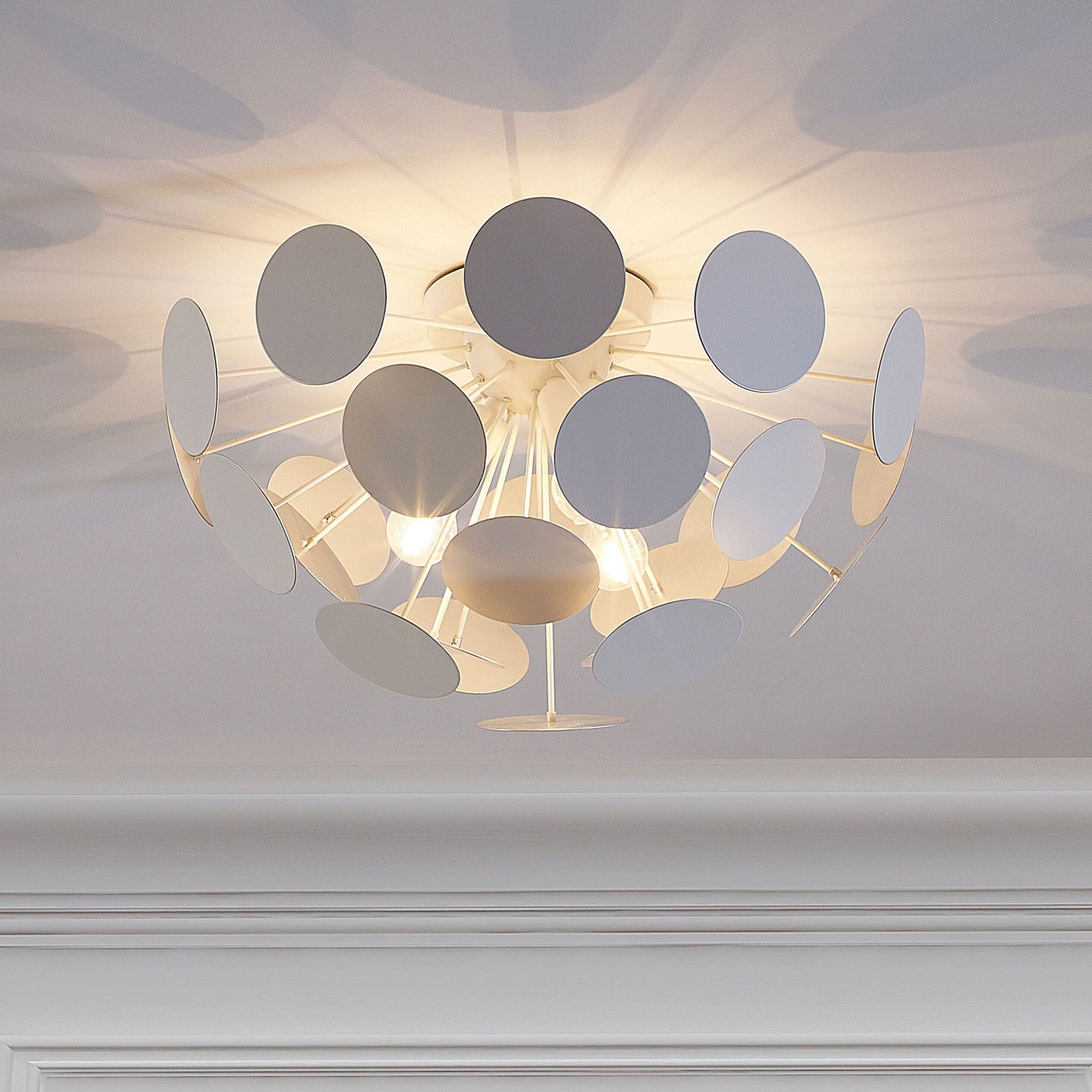 Pendant Lamp White Hemisphere Shade Circles 2 Light Bulbs