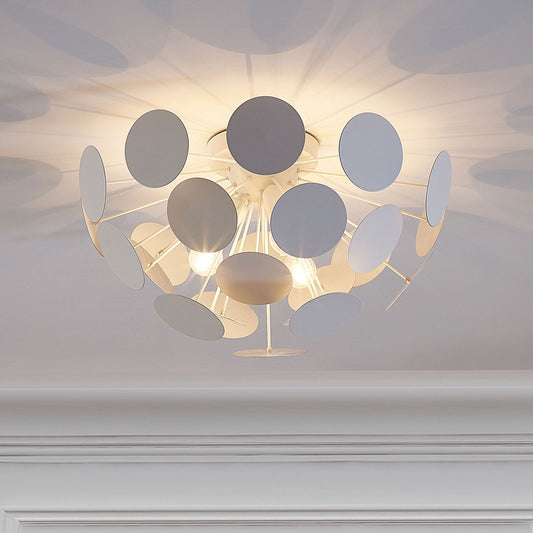 Pendant Lamp White Hemisphere Shade Circles 2 Light Bulbs