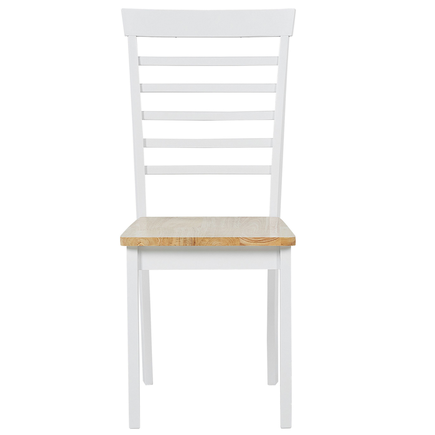 Set Of 2 Dining Chairs Light Brown White Rubber Wood Armless Ladder Back