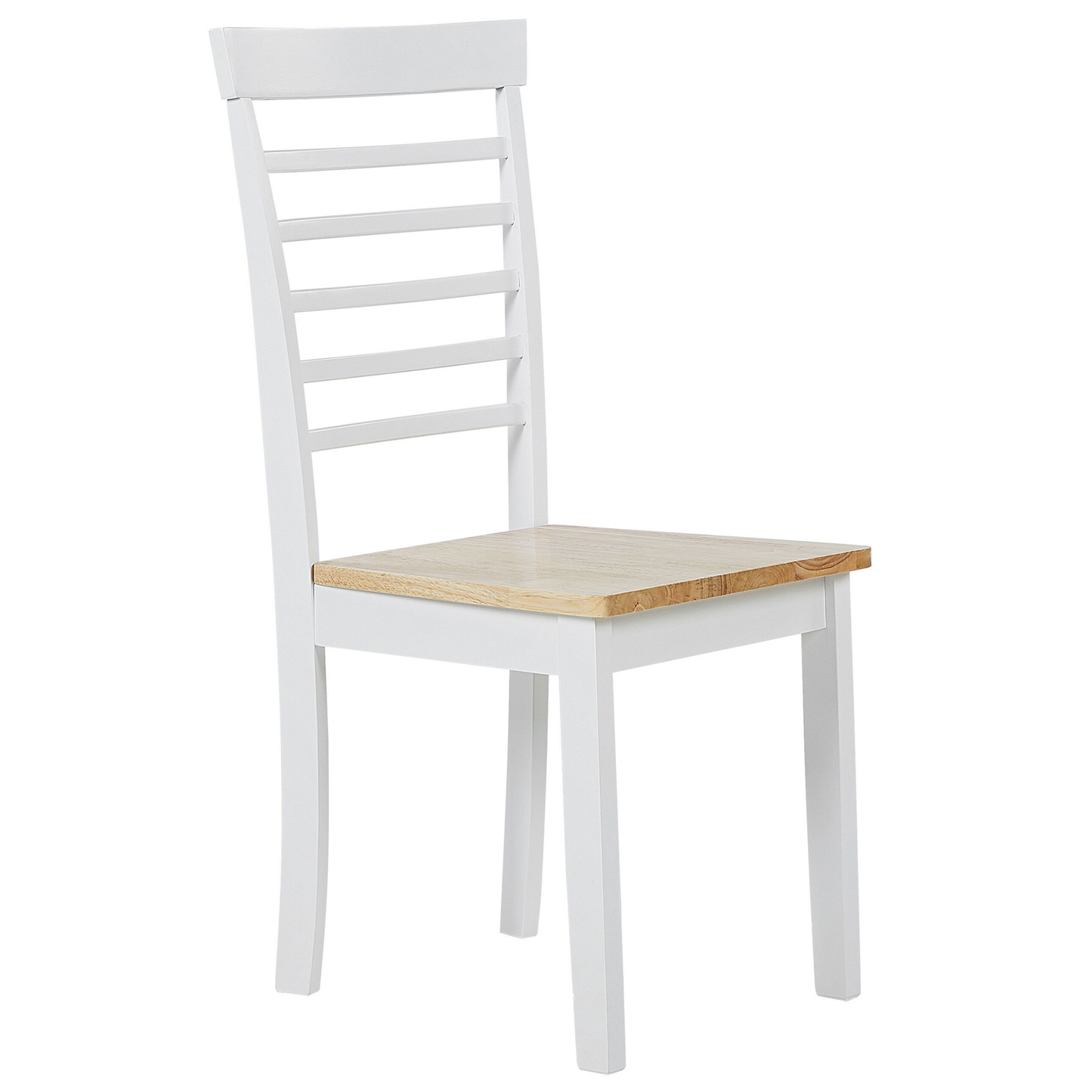 Set Of 2 Dining Chairs Light Brown White Rubber Wood Armless Ladder Back