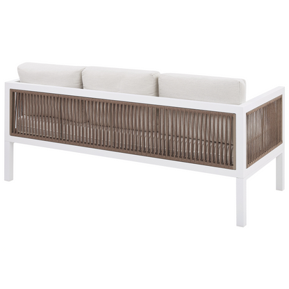 5 Seater Garden Sofa White and Brown Aluminium Cushioned Outdoor Set All Weather