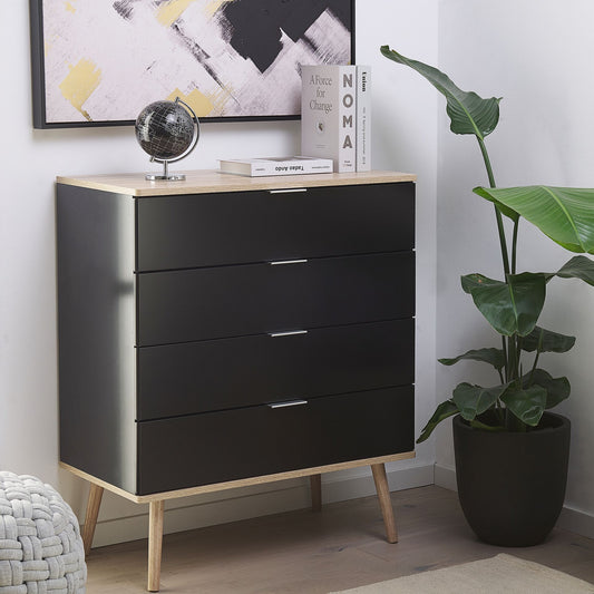 Chest of Drawers Black 4 Drawer 93 x 79cm